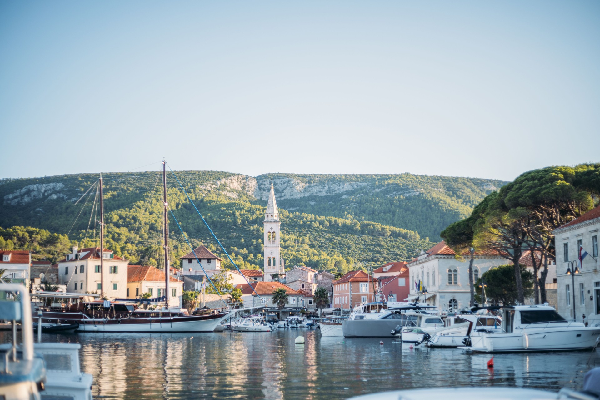 Small Boats Docked in Coastal Mediterranean Harbor, Jelsa, Hvar, Croatia