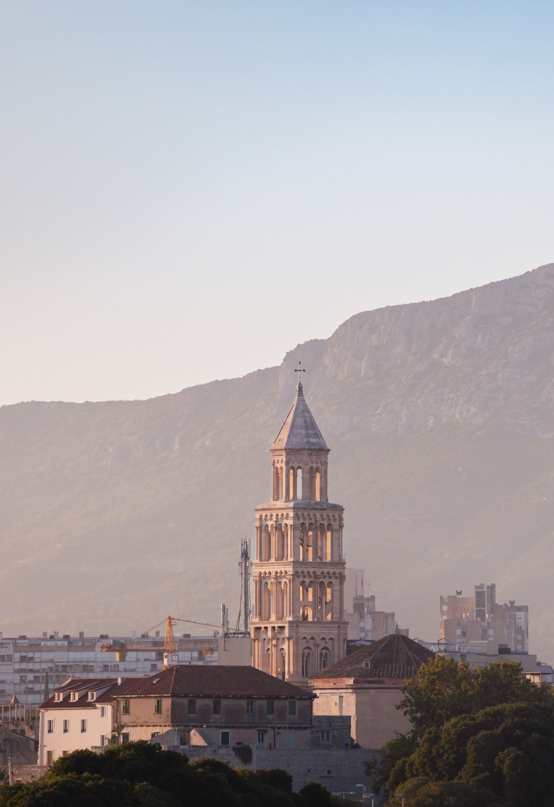 Split-Dalmatia cityscape at sunset.